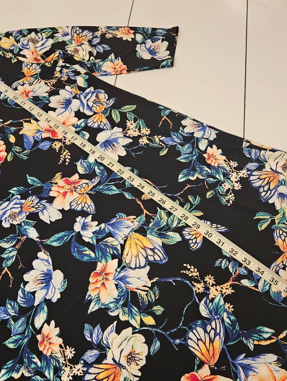 Black Floral Midi Dress with Multicolor Blooms Chico's Knee Length Floral Dress - Picture 10 of 10